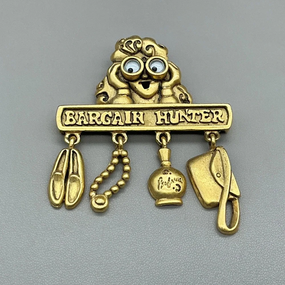 Danecraft Brooch Women Gold Bargain Hunter Shopping Charms Novelty Googly Eye